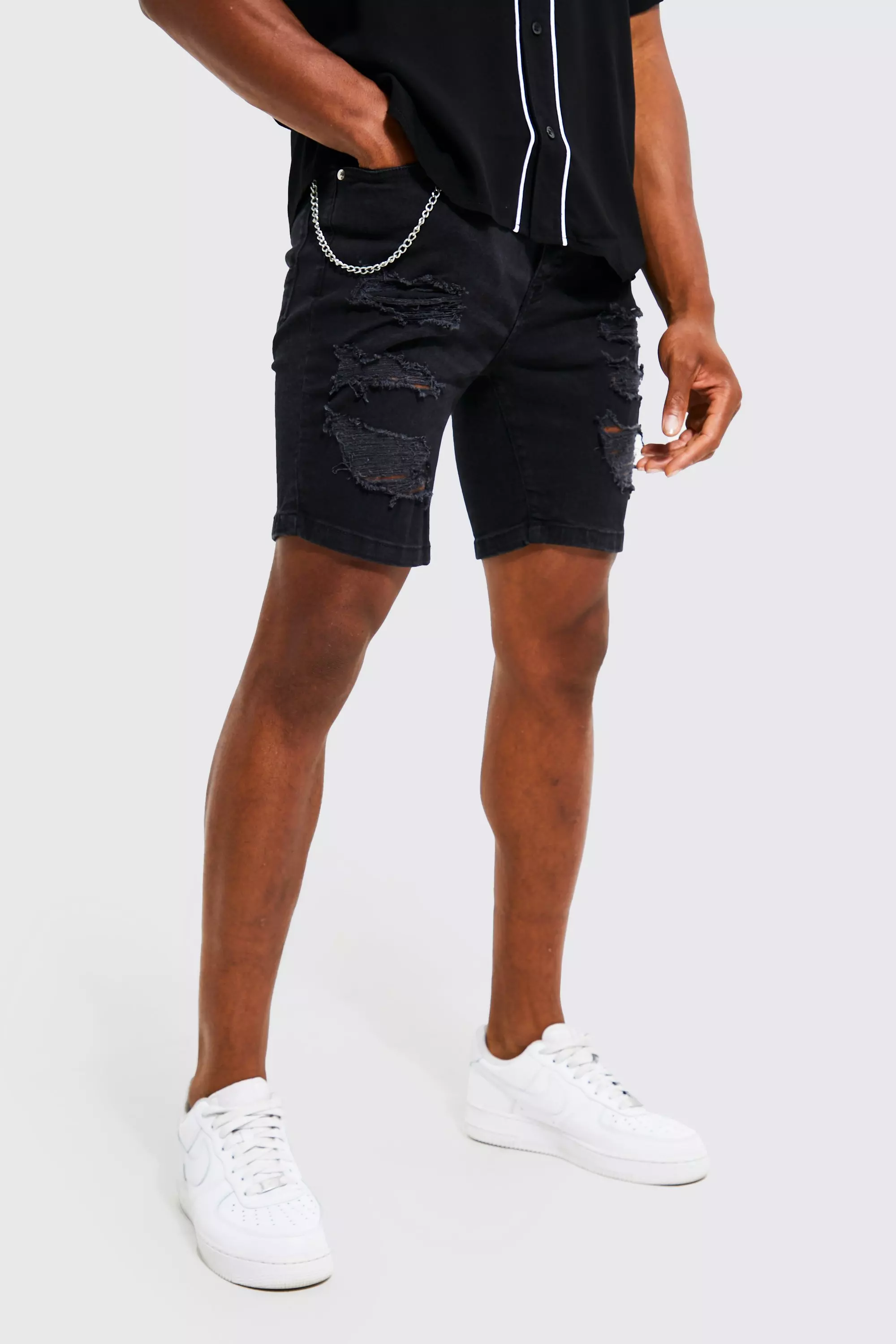 Mens black denim deals shorts ripped